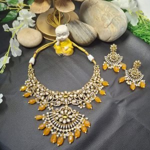Kundan Set With Yellow Stone Drop - Kosha